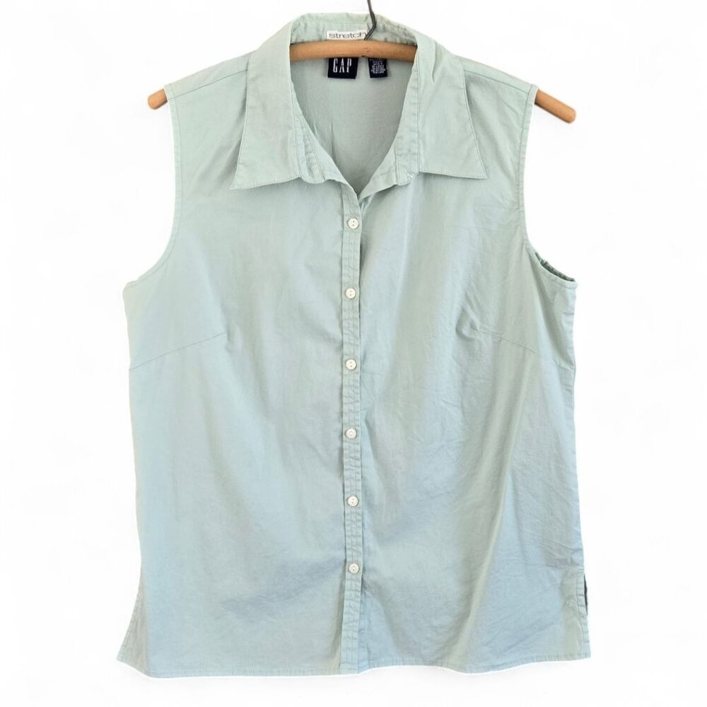 Gap Womens Stretch Sleeveless Button-Down Collared Shirt Light Green Size Large